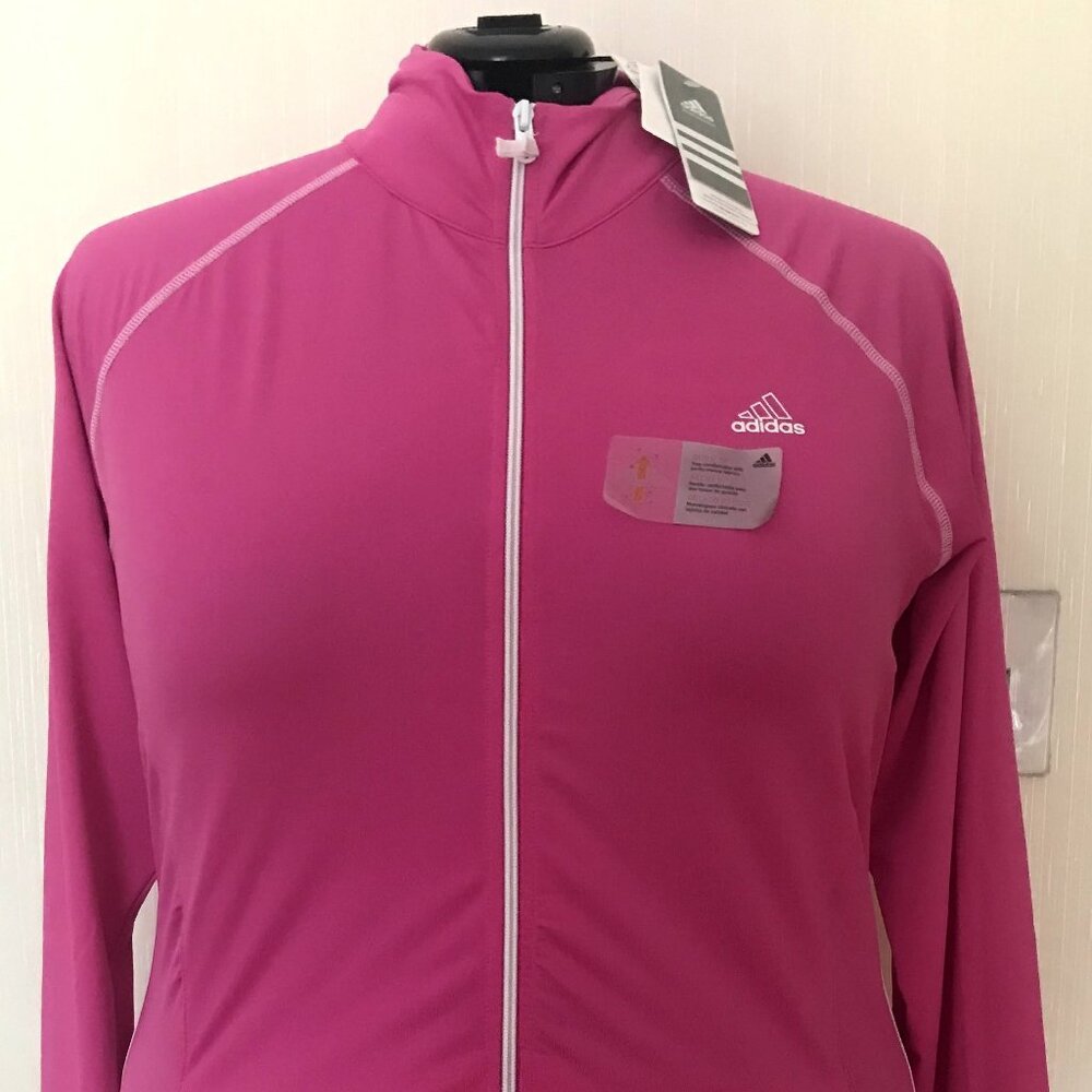 Adidas Womens Fitness Slim Fit Zip Up 2XL Track Hot Pink Jacket w Pockets NWT